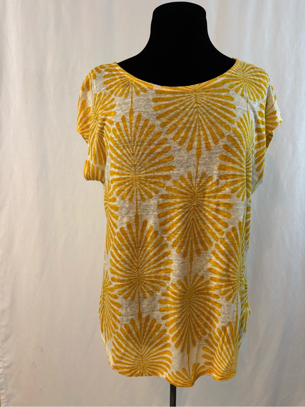 Joie 100% Linen Mustard Palm Print Top Medium Coastal Boho Summer Lightweight